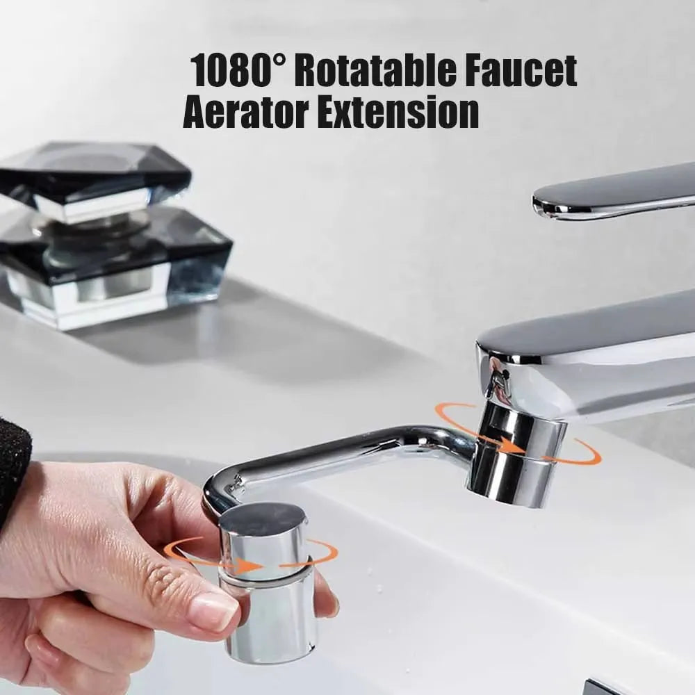 1080° Rotatable Faucet Aerator Extension being attached to original faucet