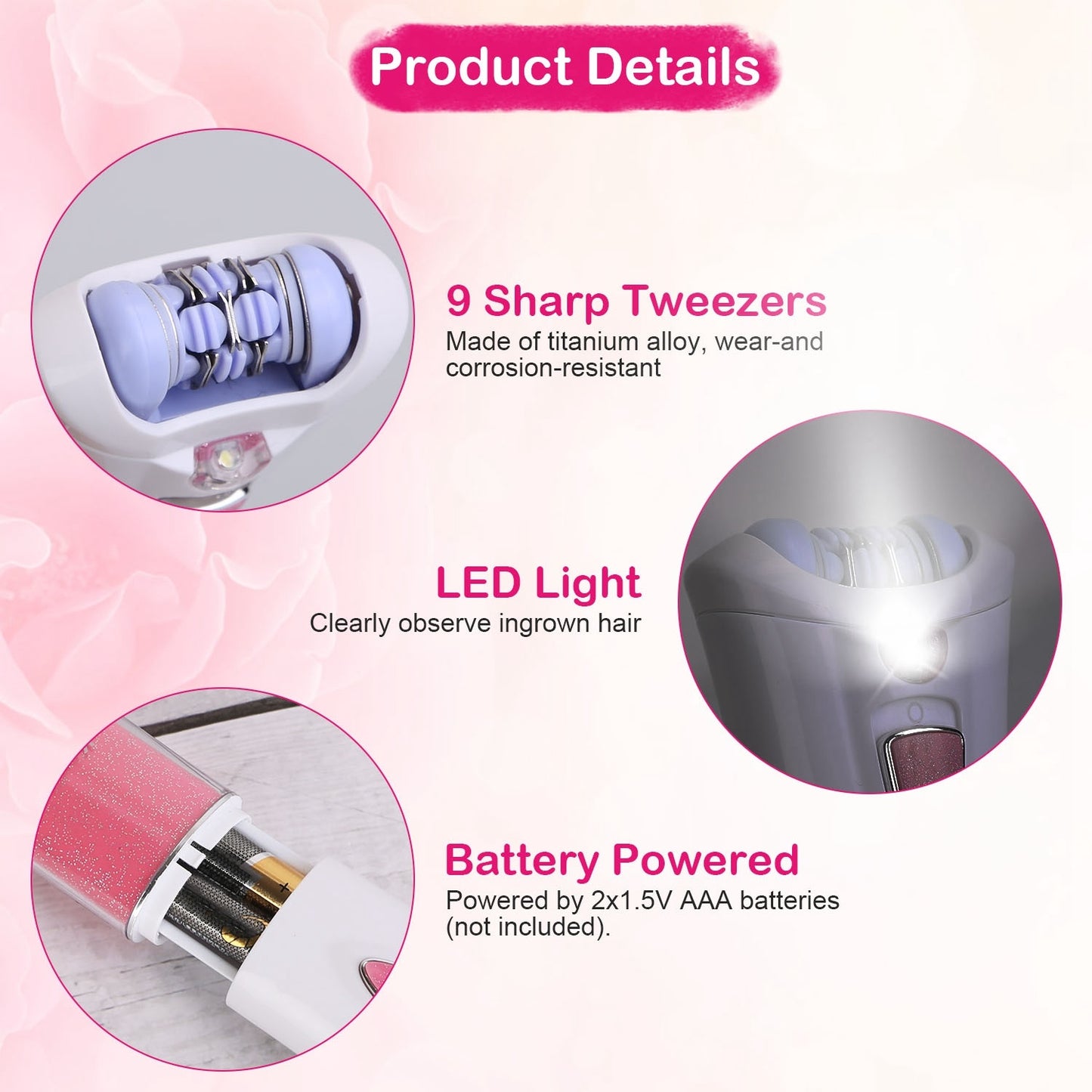 Smooth Glide Epilator For Women Facial Body Hair Remover With LED Light