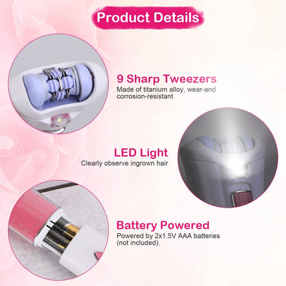 Smooth Glide Epilator For Women Facial Body Hair Remover With LED Light