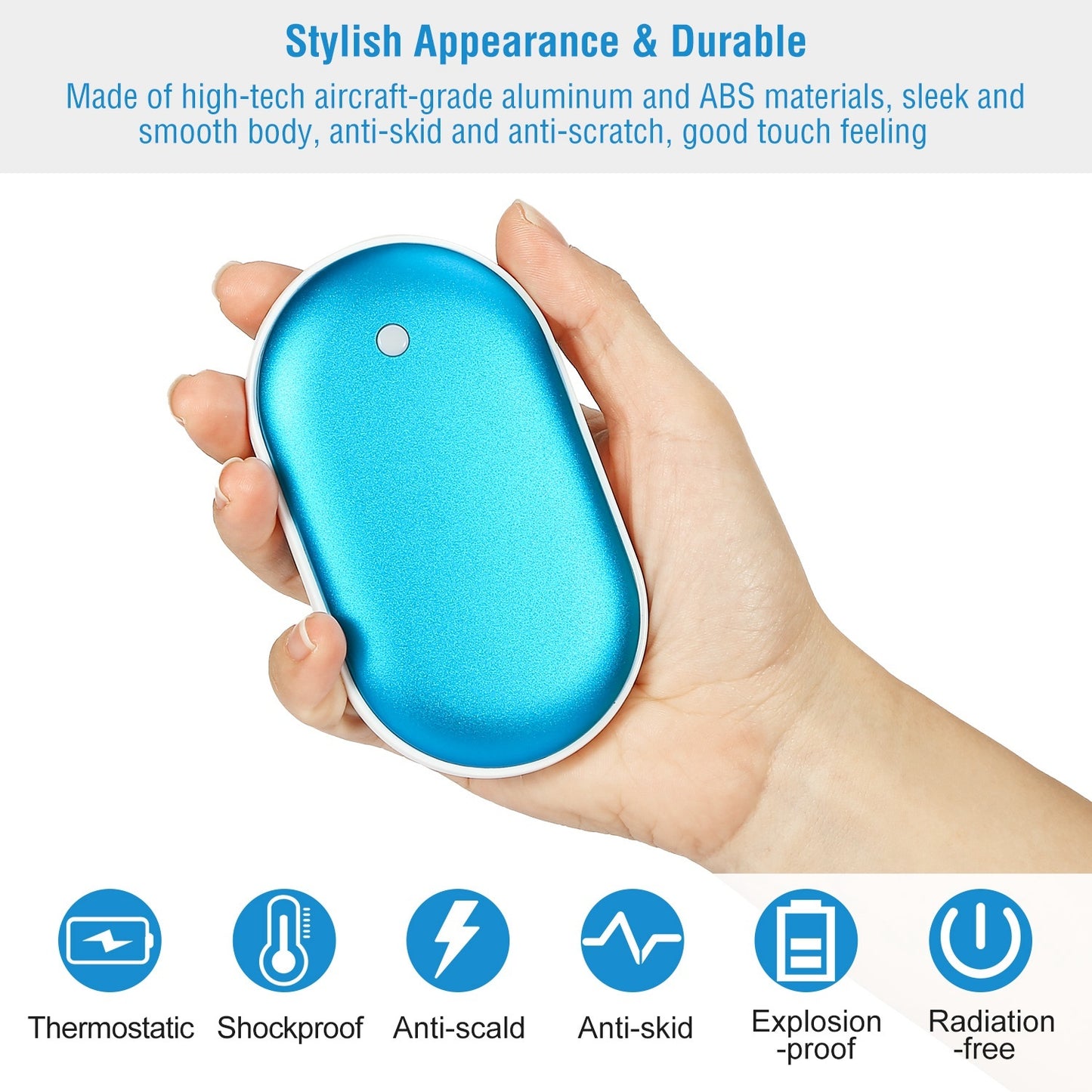 2-in1 Double-Sided Pocket Hand Warmer and 5000mAh Power Bank, Fully Rechargeable