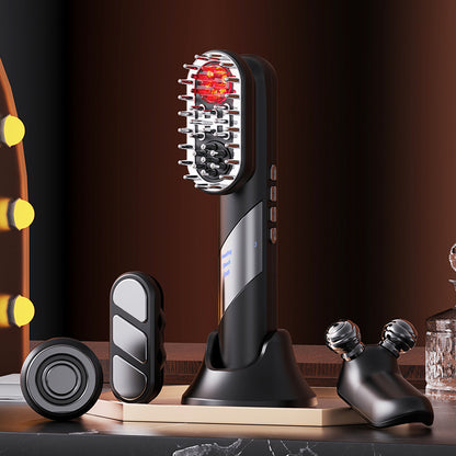 Black Massager with multiple replaceable heads on a dark background