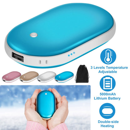 2-in1 Double-Sided Pocket Hand Warmer and 5000mAh Power Bank, Fully Rechargeable