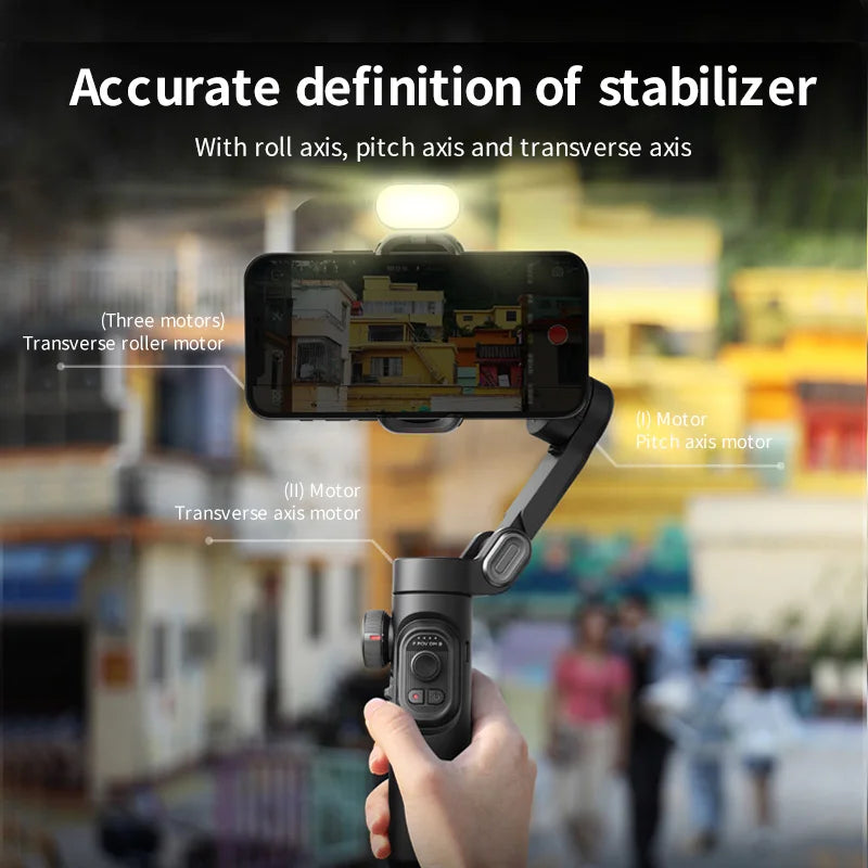 Handheld smartphone stabilizer with described function