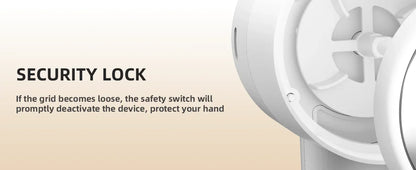 Safety switch mechanism of a device with text about security lock functionality.