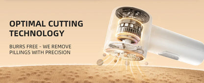 Hair removal tool with 'Optimal Cutting Technology' text on a beige background