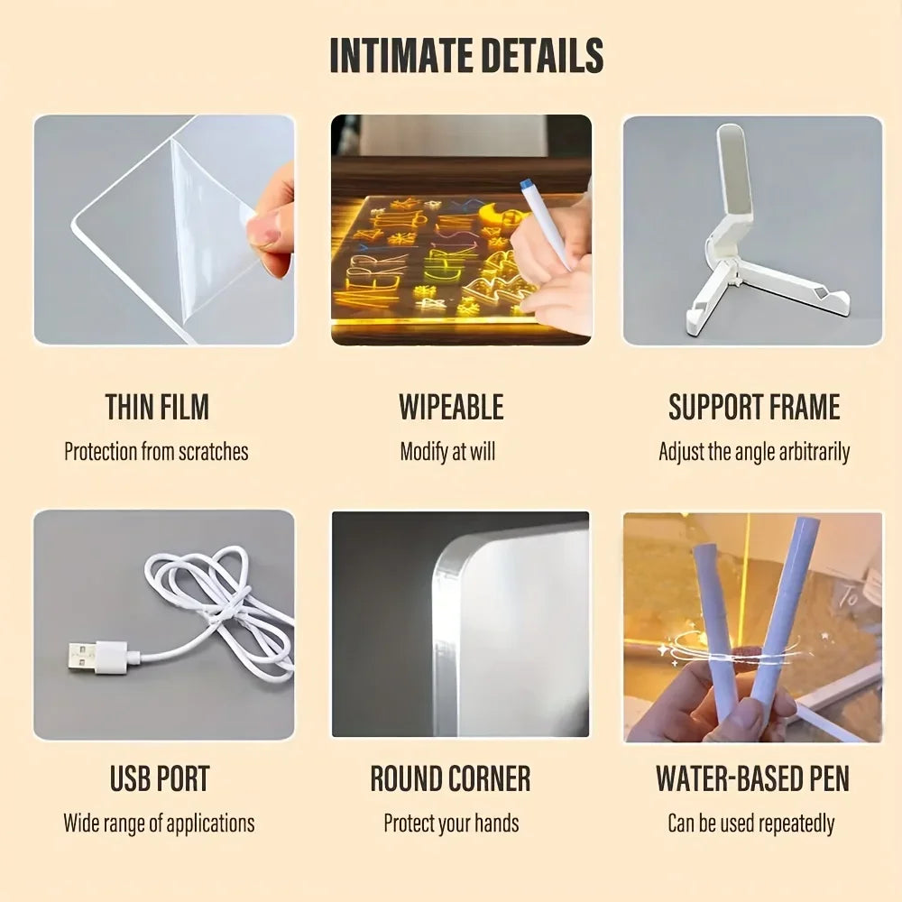 Product features with text labels on a beige background