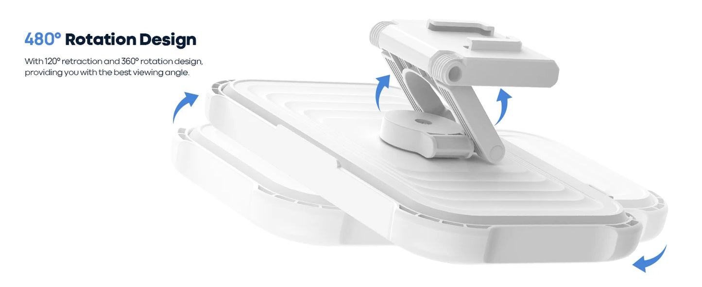 White phone holder with 480-degree rotation design on a white background