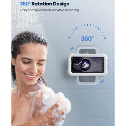 Woman showering with a 360-degree rotation design product displayed.
