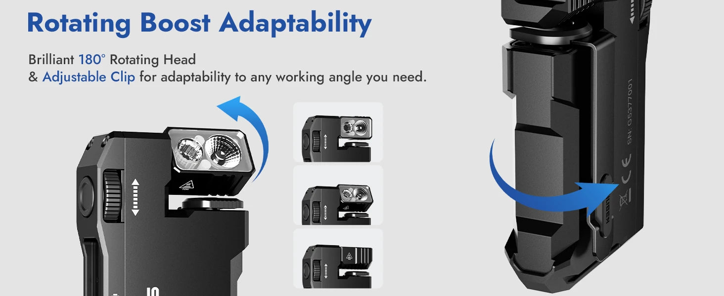 Lighting device with rotating boost adaptability features on a white background
