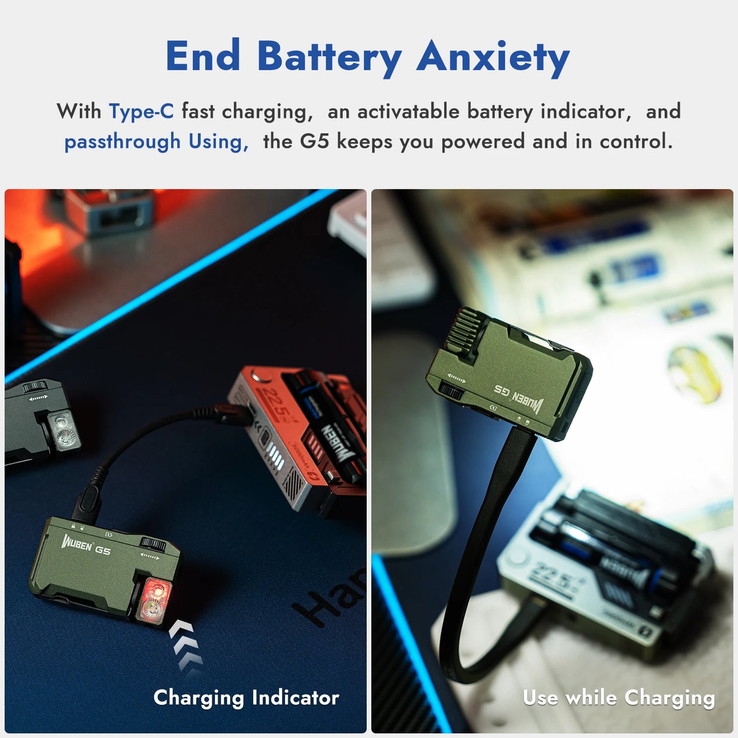 Product advertisement for a charging device with text about battery management.