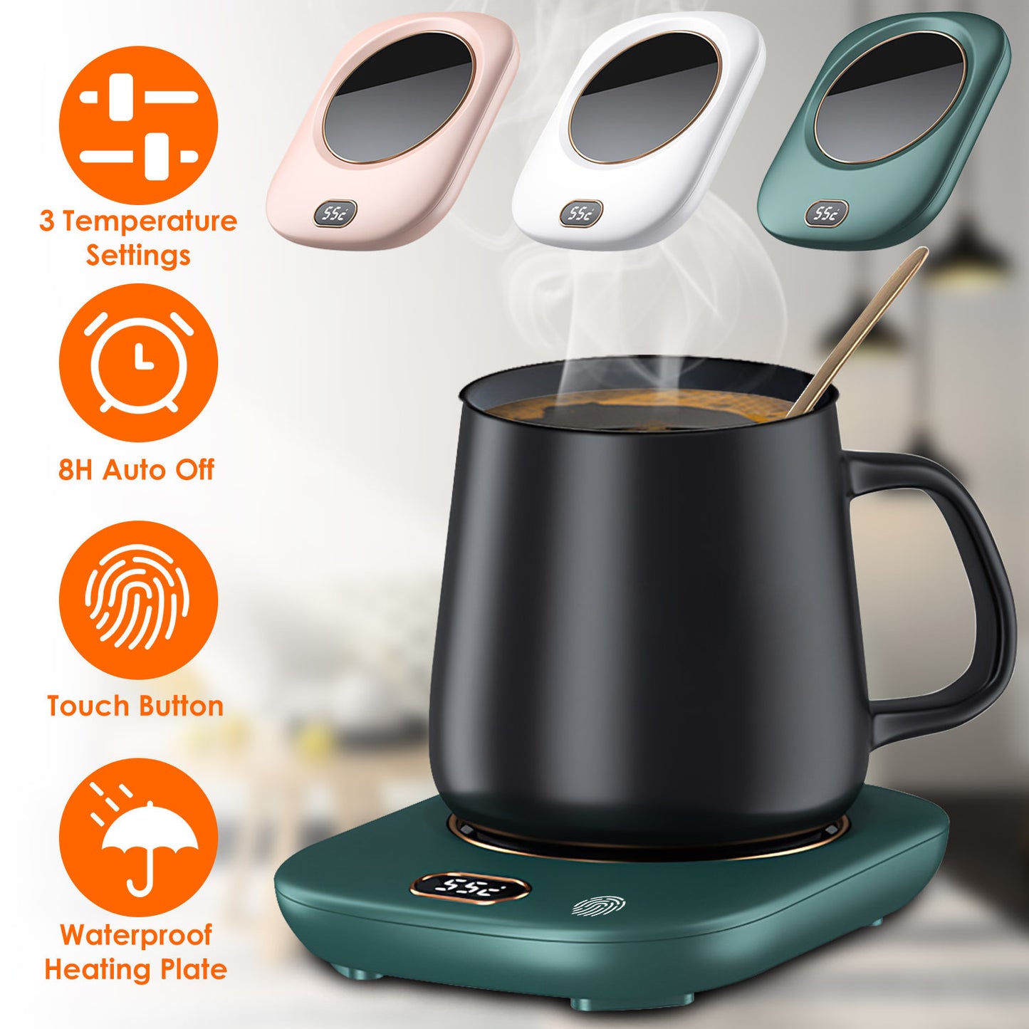 Waterproof Coffee Mug Warmer  with 3 Temperature Setting(45℃/113℉, 55℃/131℉, 65℃/149℉)