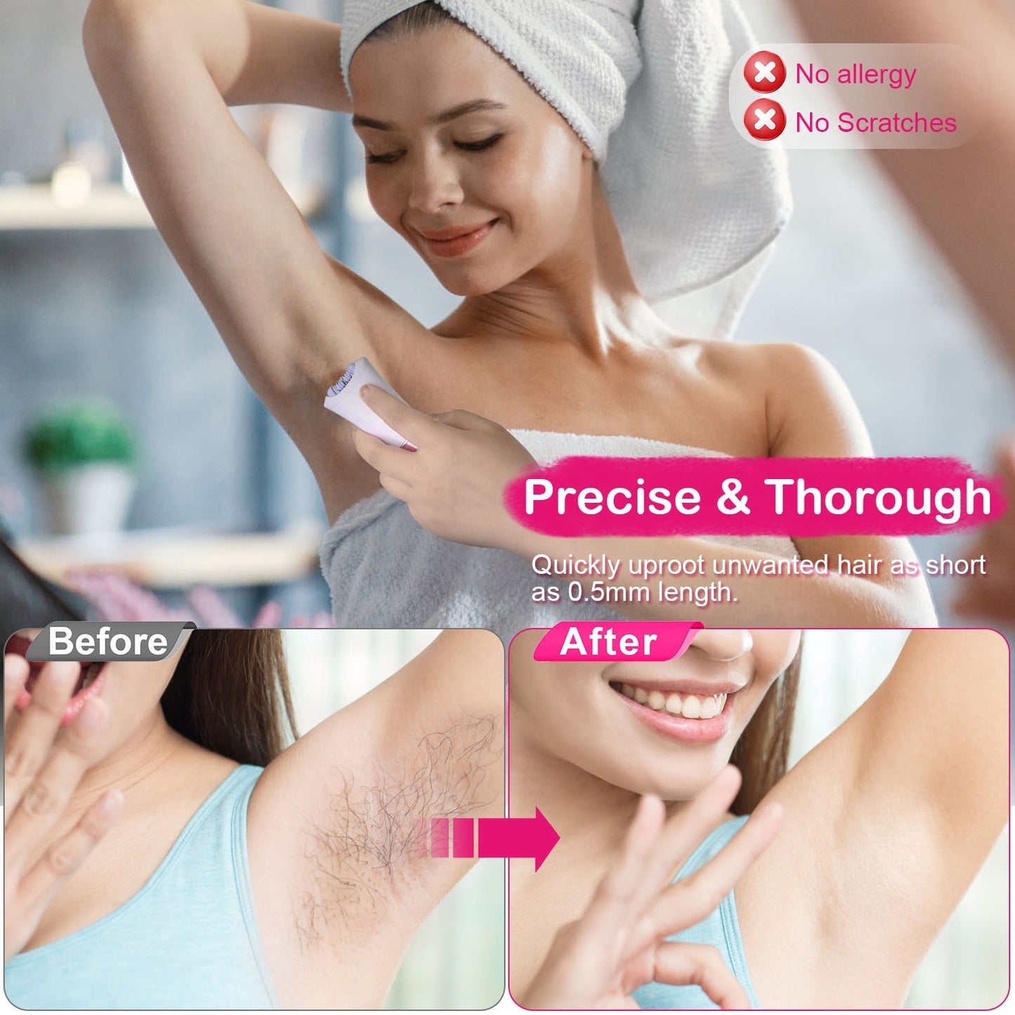 Smooth Glide Epilator For Women Facial Body Hair Remover With LED Light